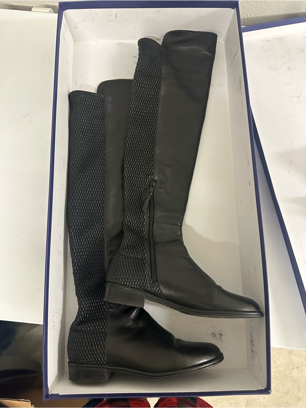 Stuart Weitzman Black Women's Knee-High Zip Riding Boots
